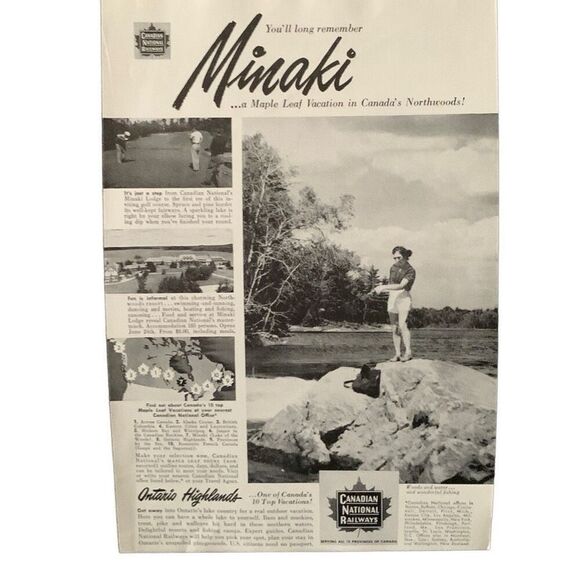 Vintage 1951 Canadian National Railways Minaki Ad Advertisement - Picture 3 of 4